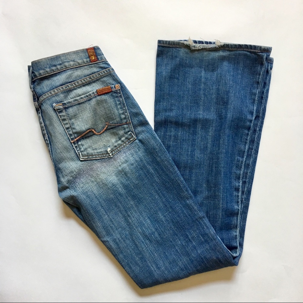7 for all Mankind Distressed denim flare jean 29